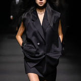 Black oversized wool vest