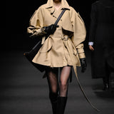 Beige signature detail trench short coat