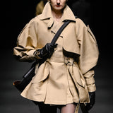 Beige signature detail trench short coat