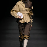 Beige off-shoulder shirt