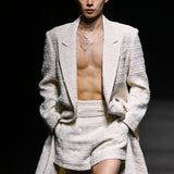 White tweed wool coat