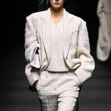 White side pleated tweed jacket