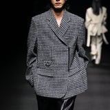 Blue front zip detail tweed jacket