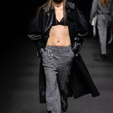 Blue side slit hem tweed pants