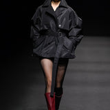 Black signature detail trench short coat