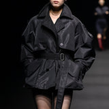 Black signature detail trench short coat