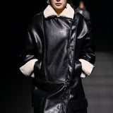 Black signature faux shearling coat