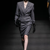 Grey embroidery detail wool jacket