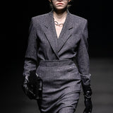 Grey embroidery detail wool jacket