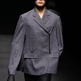 Grey front zip detail wool jacket