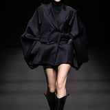 Black sleeve pleated wool jacket