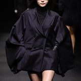 Black sleeve pleated wool jacket