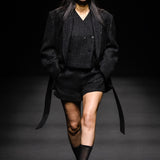 Black high-waisted tweed shorts