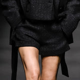 Black high-waisted tweed shorts