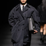 Black signature detail trench coat