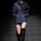 Blue off-shoulder denim shirt