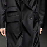 Black double collar detail wool coat