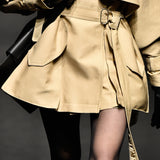 Beige signature detail trench short coat