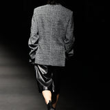 Blue front zip detail tweed jacket