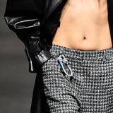 Blue side slit hem tweed pants