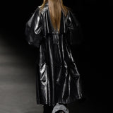 Black signature faux leather trench coat