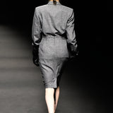 Grey embroidery detail wool jacket