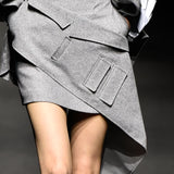 Grey jacket collar layered skirt
