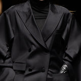 Black sleeve pleated wool jacket