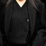 Black side pleated tweed jacket