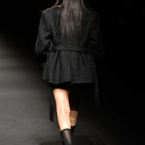 Black high-waisted tweed shorts