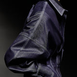 Blue off-shoulder denim shirt