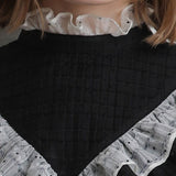 Black dot ruffle see-through blouse