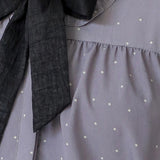 Polka dot ribbon blouse lavender gray