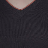 Color block v-neck unbalanced knit dark gray