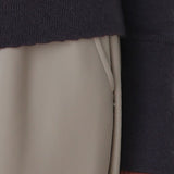 Color block v-neck unbalanced knit dark gray