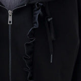 Frill zipper hooded zip-up black