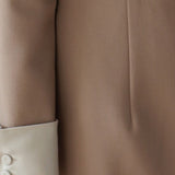 Cream color block collar beige A-line one-piece dress