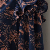 Loose-fit floral frill shirring flare one-piece dress