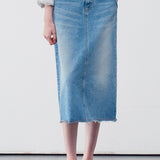Denim a-line midi skirt mid blue