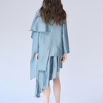 Double button drape muffler jacket blue - fasfas