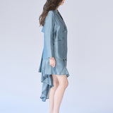 Double button drape muffler jacket blue - fasfas