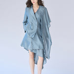 Double button drape muffler jacket blue - fasfas