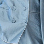 Double button drape muffler jacket blue - fasfas