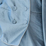Double button drape muffler jacket blue - fasfas
