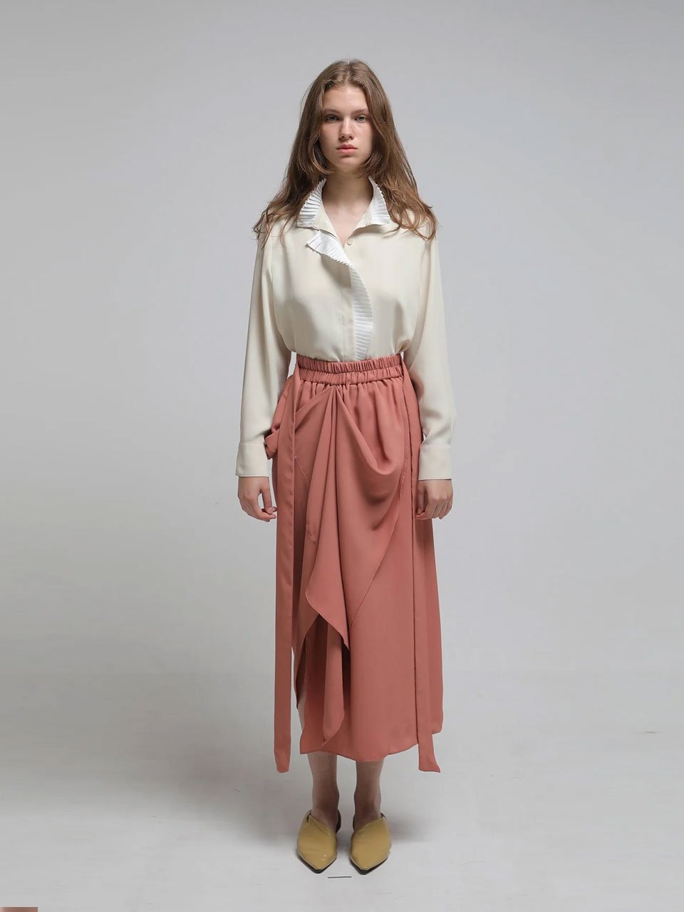 Draped midi skirt brick - fasfas