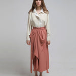 Draped midi skirt brick - fasfas