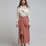 Draped midi skirt brick - fasfas