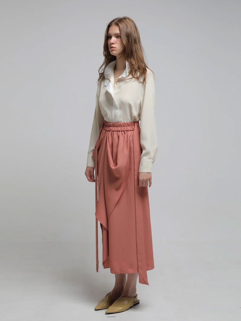 Draped midi skirt brick - fasfas