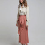Draped midi skirt brick - fasfas