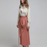 Draped midi skirt brick - fasfas